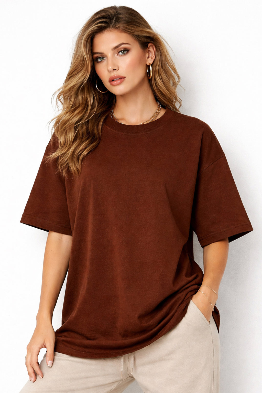 BROWN BASIC T-SHIRT